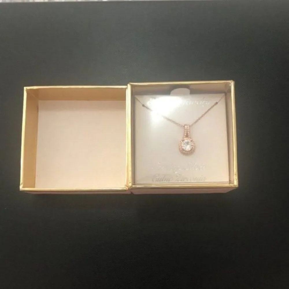 Sterling silver and cubic zirconia pendant necklace rose gold plated NEW